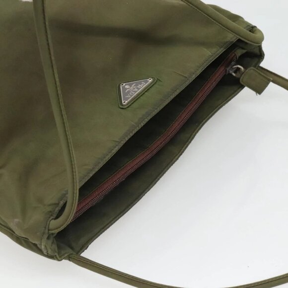 PRADA Shoulder Bag Nylon Khaki Silver Auth - Picture 7 of 16